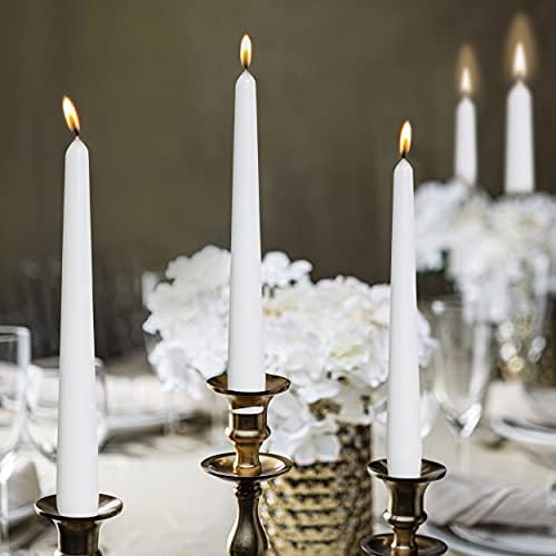 BOLSIUS Long Household White Taper Candles - 10-inch Unscented Premium Quality Wax - 8 Hours Long Burning Dripless Candles Bulk Pack of 60 for Home Decor, Wedding, Parties and Special Occasions - Image 6