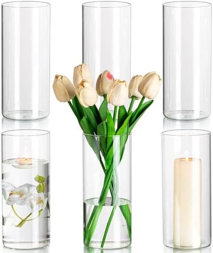Glasseam Cylinder Vases for Centerpieces, 6Pcs Clear Glass Vase for Flowers by Glasseam