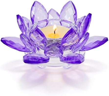 1 Pc Purple Crystal Lotus Flower Tealight Candle Holder | Glass Votive Candlestick Decor for Home, Wedding, Party & Christmas Table Centerpieces by KOLNLALA