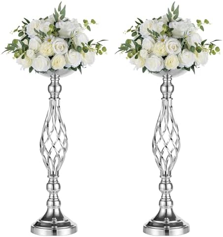NUPTIO Silver Centerpiece Stand for Table, Twist Style , 20.5" Tall, 2 Pcs by Nuptio