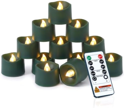 Homemory 12-Pack Green Remote Flameless Battery Tea Light Candles, 400+ Hrs by Homemory