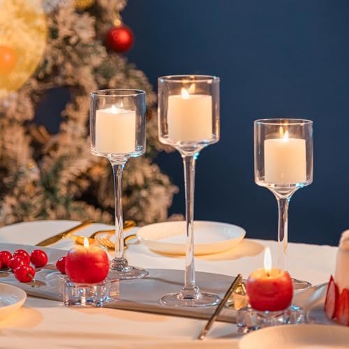 Glass Candleholders Tea Light Candle Holders Clear Wedding Weddings Hurricane Tall Elegant Ideal for Dining Party Home Decor Parties Table Settings Gifts Different Sizes (1 Set Small Clear) by SANTIYIS