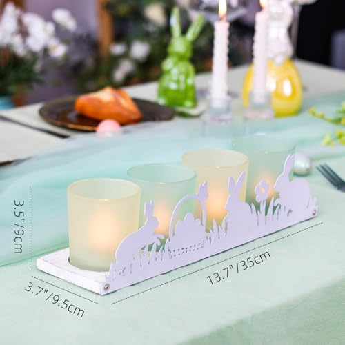 Spring Votive Candle Holder Set, Includes 4 Glass Candle Holders & 1 Wooden Tray with Metal Bunny Decor for Table Centerpiece Decorations and Indoor Outdoor Home Decor - Image 4