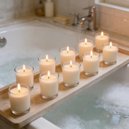 30 Pack Warm White Unscented Clear Glass Filled Votive Candles, Hand Poured Wax Candle Ideal Gifts for Spa Weddings Birthdays Holidays Party - Image 4