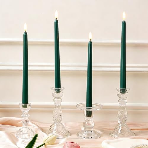 Dark Green Flameless Taper Candles with Remote Timer Set of 12 - Image 6