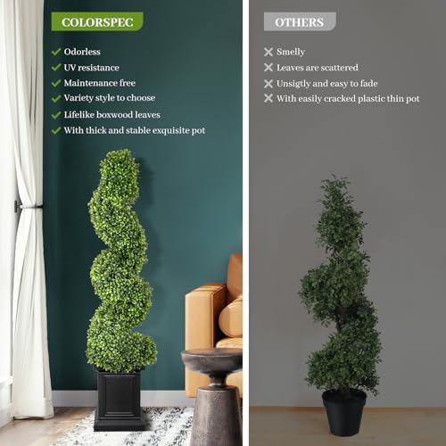 3.5ft Topiary Trees Artificial Outdoor, Artificial Boxwood Plants Outdoor Porch Trees, All-Year Green Fake Plant with Sturdy Pot for Front Porch (Spiral) - Image 4
