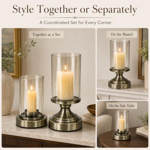 Glass Hurricane Candle Holders Set of 2 for Taper and Pillar Candles - Image 6