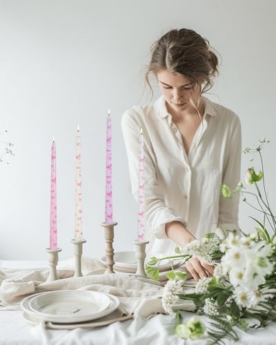 Floral Taper Candles Pink Tall Taper Candles Tulip Print 12 inch Unscented Candle for Candlesticks Sticks Wedding Home Decor Dinner Christmas Set of 12,Tulip Print - Image 5