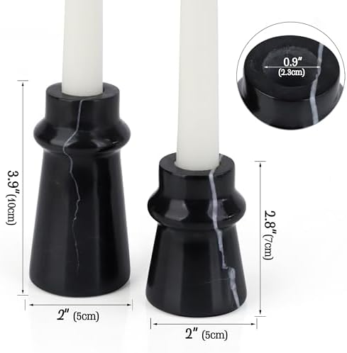 Vixdonos Marble Candle Holder Set of 2 Taper Candle Candlestick Mantle Candle Stand for Home Decor,Wedding,Party and Table Centerpieces(Black) - Image 2