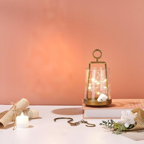 3.3" Wide Modern Farmhouse Metal Hurricane Candle Holder with Handmade Sturdy Glass Sleeve in Antique Brass for Pillar Candle & Plants, Glass Hurricane Lantern, Industrial, Minimalistic - Image 5