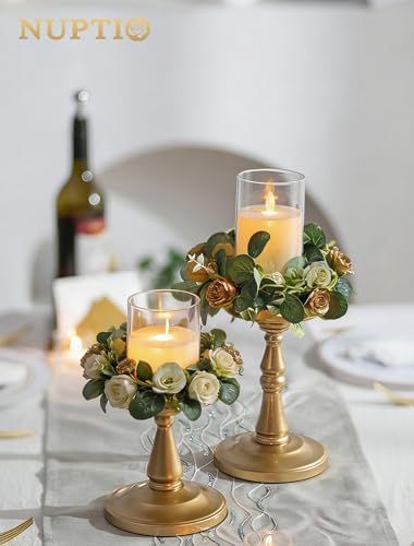 NUPTIO Large Gold Pillar Candle Holders, Set of 2 - Image 3