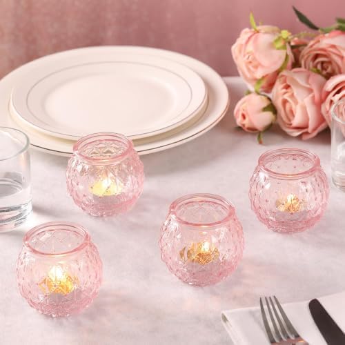 DARJEN 8 Pcs Pink Votive Candle Holders 2.55"x2.6" Tealight Candle Holder - Image 4