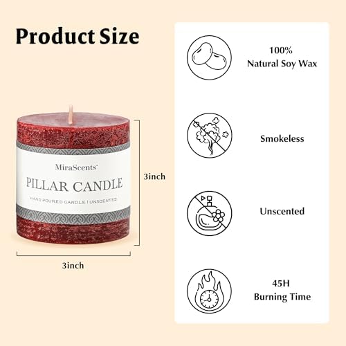 3x3 Inch Burgundy Pillar Candles Set of 3 - Hand-Poured Unscented Candles, Long Clean Burning, Dark Red Pillar Candle, Smokeless Dripless Candle for Dinner Table, Wedding, Home, Rustic Decor - Image 6