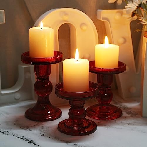 3-Piece Set of Red Glass Candlestick, Crystal Candlestick Holder Holder and Conical Candle, Christmas Candle Holder Decoration, Family Living Room Wedding Candle Holder (red1set) - Image 5