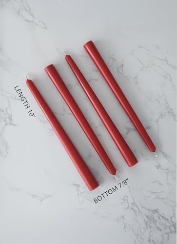 10" Classic Taper Candles, Red, 4-Pack, 7-8 Hours Long Burning, Unscented Tall Candlesticks - Image 2