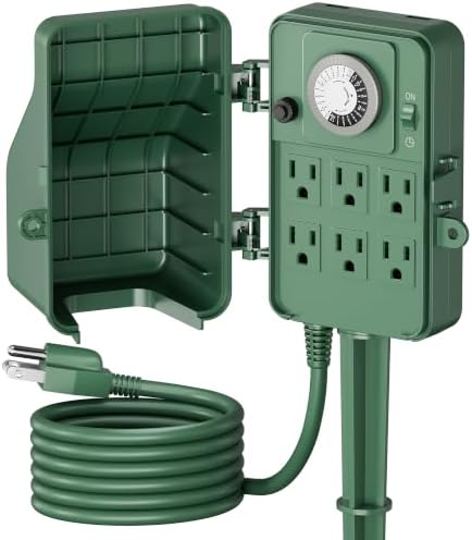 BN-LINK Outdoor Power Stake Timer, 24-Hour Mechanical Timer, 6 Outlets by BN-LINK