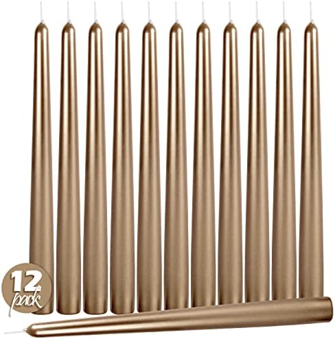 Hyoola Tall Metallic Antique Gold Taper Candles - 12 Inch - Dripless - 12 Pack - 10 Hour Burn Time - Image 2