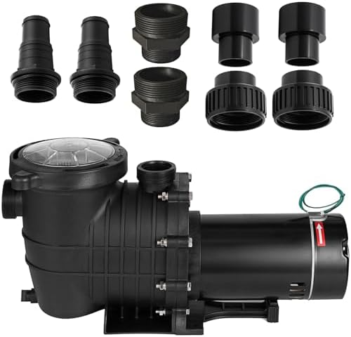 Pool Pump 1.5 HP, Dual Voltage 110/220 V Swimming Pool Pump 6500 GPH in/Above Ground Pool Pumps 1100 W Powerful Self Priming Pump for Residential/Commercial Pools, Spas and Hot Tubs
