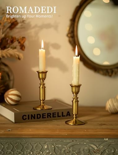 Romadedi Gold Candlestick Holder, Brass Color, Vintage Decor Set of 2 - Image 5