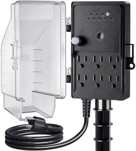 Outdoor Power Stake Waterproof Light Timer Dusk to Dawn 6 Outlets by SURAIELEC