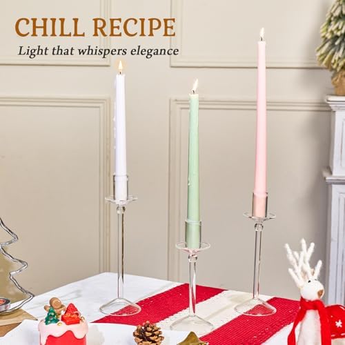 CHILL RECIPE Candle Holder Glass Taper Candlestick Holders with Built-in Candle Drip Protectors for Table Centerpiece Wedding Party (Clear 3Pcs) - Image 6