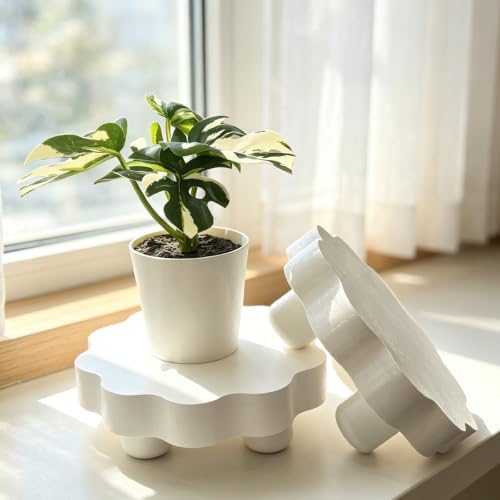 2 Pcs Scalloped Wood Display Risers,Rustic Wooden Pedestal Stand, Candle Stands Holder, Wooden Riser for Figures, Dessert Cupcake Tray for Party, Display Artwork collectibles for Decoration and Organize (White, 4.7 Inch) - Image 4