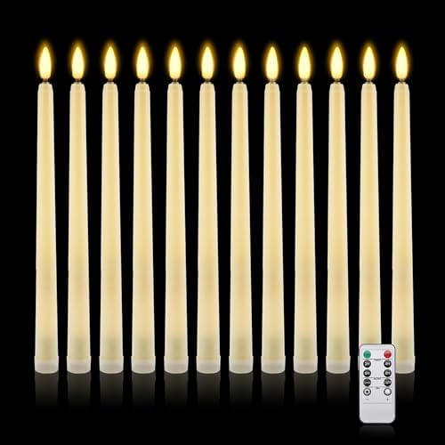 IMAGE Flameless Taper Candles with Remote, 12 Pcs LED Candlesticks 3D Wick Ivory Taper with Timer Flickering Function for Home, Wedding, Birthday Halloween Christmas (Battery Powered) by IMAGE