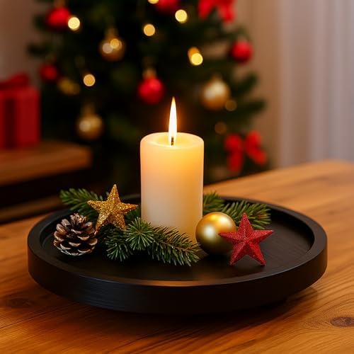 Black Round Decorative Wooden Tray for Bathroom Counter Table Trays Decor - Image 5