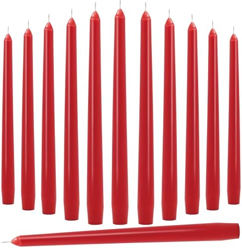 Red Taper Candles 10-Inch - Dripless Tall Christmas 12 Pack Tapered Candlesticks Unscented Smokeless Long Slow Burning Red Candle Sticks Paraffin Wax for Dinner Valentine’s Day Decor by Auralome
