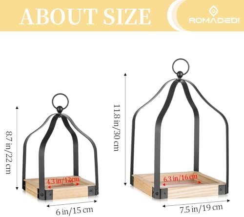 Romadedi Rustic Wood Lantern Set of 2, 8.7" & 11.8" Tall - Image 4