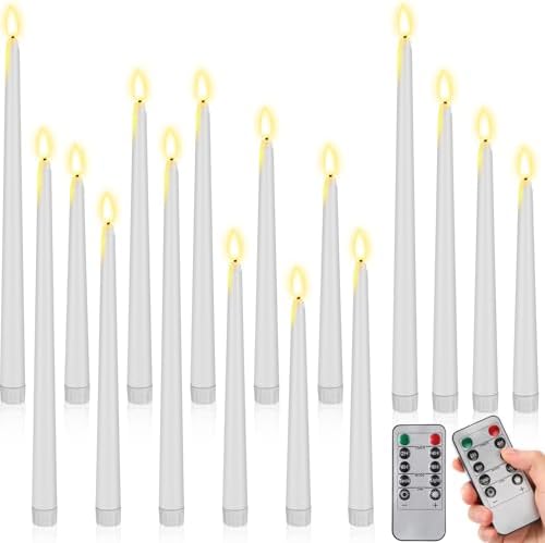Rossesay 16 Pcs White Flameless Taper Candle with Remote Timer by Rossesay