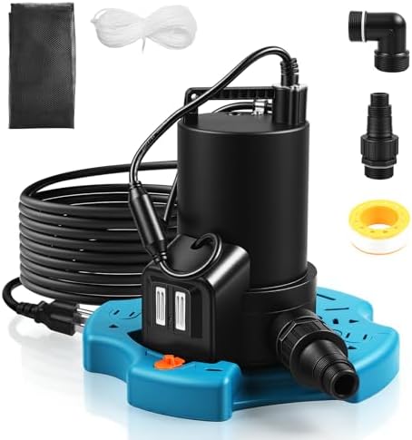 1/3HP Automatic Pool Cover Pump, 3035GPH Submersible Sump Pump | Auto On/Off, Detachable Base, w/Filter Net, 25ft Power Cord, Check Valve, for Swimming Pool, Hot Tubs, Rooftops, Water Beds