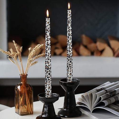 NJAO HOO Candlesticks 10 in Straight Taper Candles Hand Printing Leopard Candlesticks Tall Tapered Candle Sticks for Home Garden Decor Simple Modern, 2Pcs - Image 4