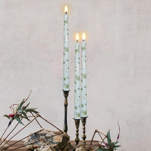 Light Blue Small White Flower Taper Candles Set of 2- Beautiful Handmade Aesthetic Candle-Home Decor Elegance to a Wedding Decor or Garden Party Table-10Inch Small White Flower - Image 4