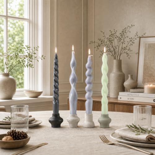 4 Pack Taper Candles Unscented Dripless Spiral Candlesticks Smokeless Swirl Wax Colorful Decorative Candle Sticks for Wedding Dinner Party Home Decor (Dusty Blue Mix, 7.8 inch, Twisted) - Image 6