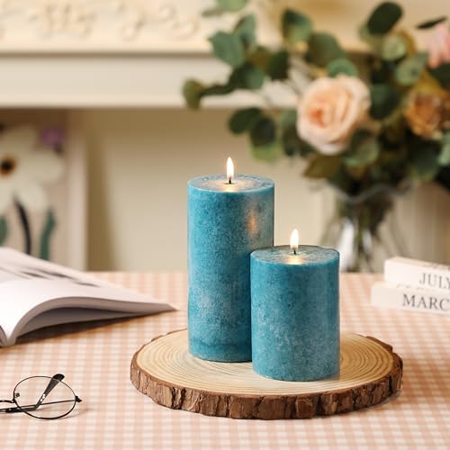 3x6 Inch Blue Pillar Candles Set of 3, Hand-Poured Unscented Pillar Candle - Image 2