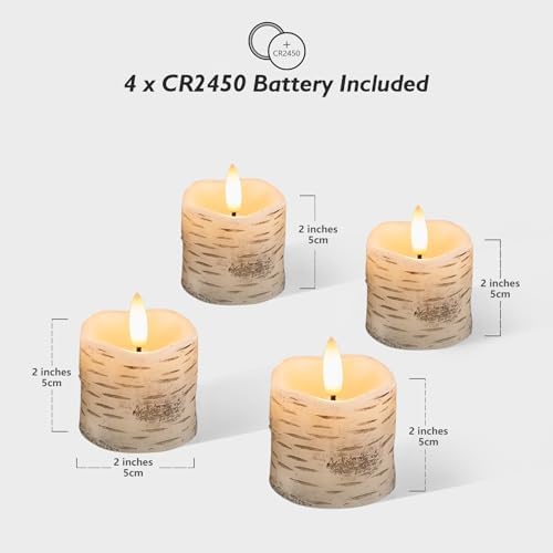 Rhytsing 2" White Birch Bark Flameless Votive Candles with Timer, Real Wax Led Faux Battery Operated Tealight Candles for Christmas and Weddings - Set of 4 - Image 5