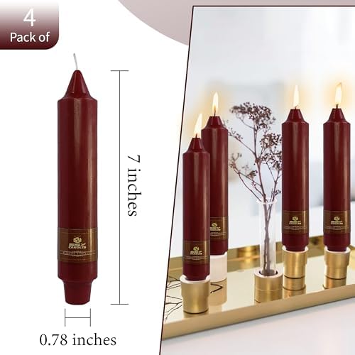 Red Taper Candles Unscented Tapered Candlesticks 7 Inch Dinner Candle 4 PCS Smokeless Candle for Christmas Household Wedding Home Decor - Image 4