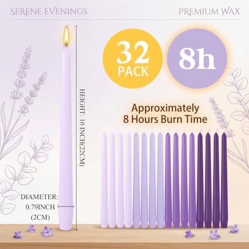 MTLEE 32 Pcs 10 Inch Long Taper Candle Stick Smokeless, Gradient Purple - Image 2