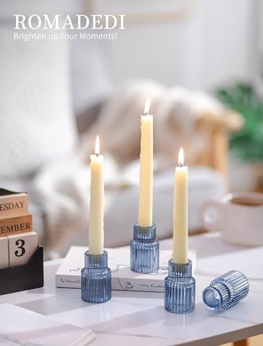 Romadedi 2-Pack Blue Ribbed Glass Taper Candle Holders, 2.76 in - Image 3