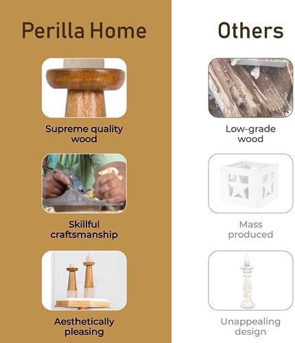 Perilla Home Wooden Pillar Candle Holders Set of 2 - Home Decor Candle Holder Centerpiece - for, Taper Candles, Dining Table Candle Holder Halloween, Home Decor, Candlesticks - Rustic Brown - Image 6
