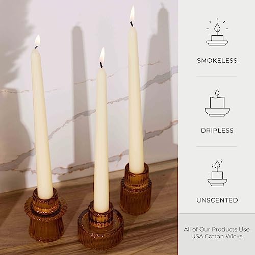 Bask 10-inch Taper Candles - Unscented and Dripless - Burns for 8 Hours - Home Decor for Dinner Table, Kitchen, and Bedroom - Perfect for a Romantic Date or Anniversary - 30-Pack - Ivory - Image 2