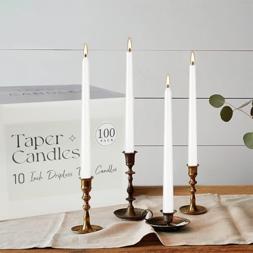 100-Pack White Taper Candles - 10 Inch 8-Hour Burn Time Dinner Candles, Smokeless Dripless Unscented for Wedding, Party, Home Decor | Bulk Household Candles for Candlesticks & Centerpieces - Image 6
