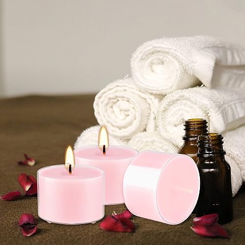 Rose Scented Candle Tealight Candles in Clear Cup, 8 Hours Consistent Smkless Clean Burning, Great for Valentine's Day Holiday, Wedding, Spa, Emergency and Home Decoration（Pink，50 Pack） - Image 5