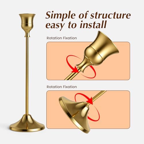 Brass Gold Candle Holders Rustproof Taper Candlestick Holders for Holiday Party Table Centerpiece Wedding Fireplace Mantel Housewarming Gift,10 Sets(30 Pcs) - Image 3
