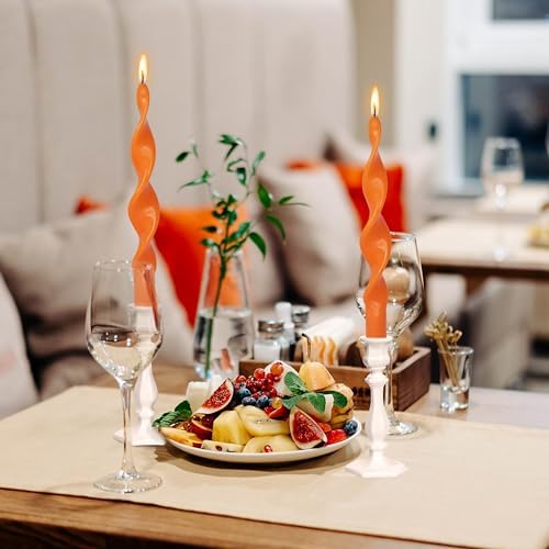 Smokeless Orange Spiral Taper Candle Unscented Taper Candlesticks Handmade 10 Inch Long Twisted Candles for Wedding Home Decor Women Gift - Image 6