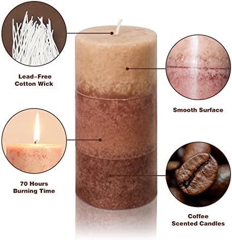 Coffee Pillar Candles, Aromatherapy Scented Candles, Set of 3 Tall 3x6 Inch Dripless Pillar Candle, for Wedding and Home Décor - Image 2