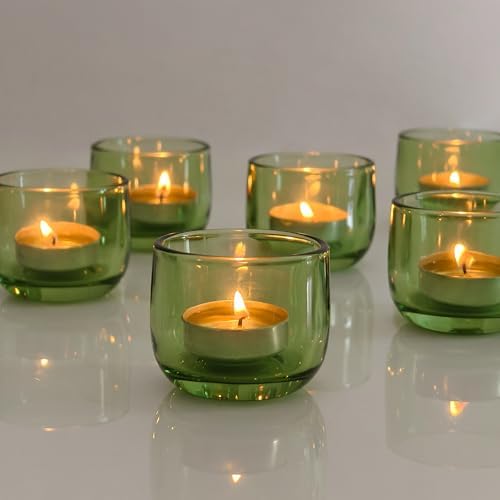 Gurfuy Glass Votive Candle Holders 6 Set - Tealight Candle Holder for Festival Wedding Propose Parties Holiday Table Centerpiece Shelf Decoration Fall Home Decor Green by Gurfuy