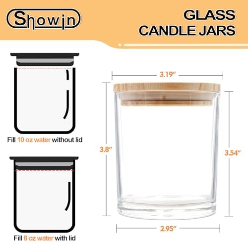 SHOWIN 10 OZ Thick Candle Jars for Making Candles 15 Pcs, Empty Jars with Wood Lids for Candle Making, Sample Container, Clear - Image 4