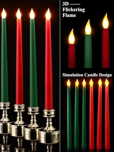 Treela Battery Operated LED Taper Candles,Basic,10 Inch,Red,Green - Image 3